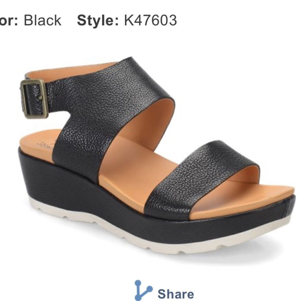 Kork ease black leather strap sandals wedge sz 11 - Picture 2 of 10